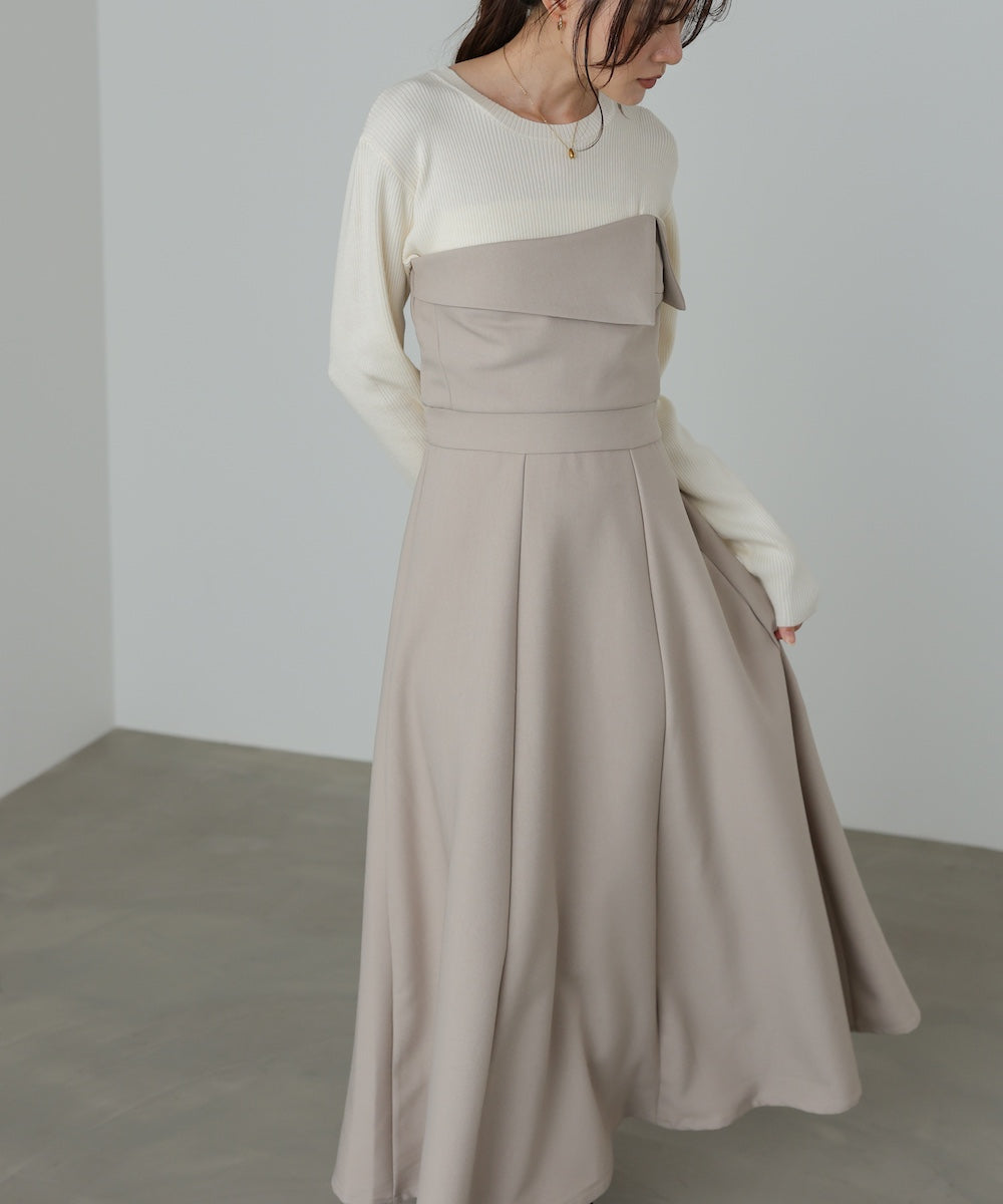 【選べるネック】レイヤード風ドッキングニットワンピ