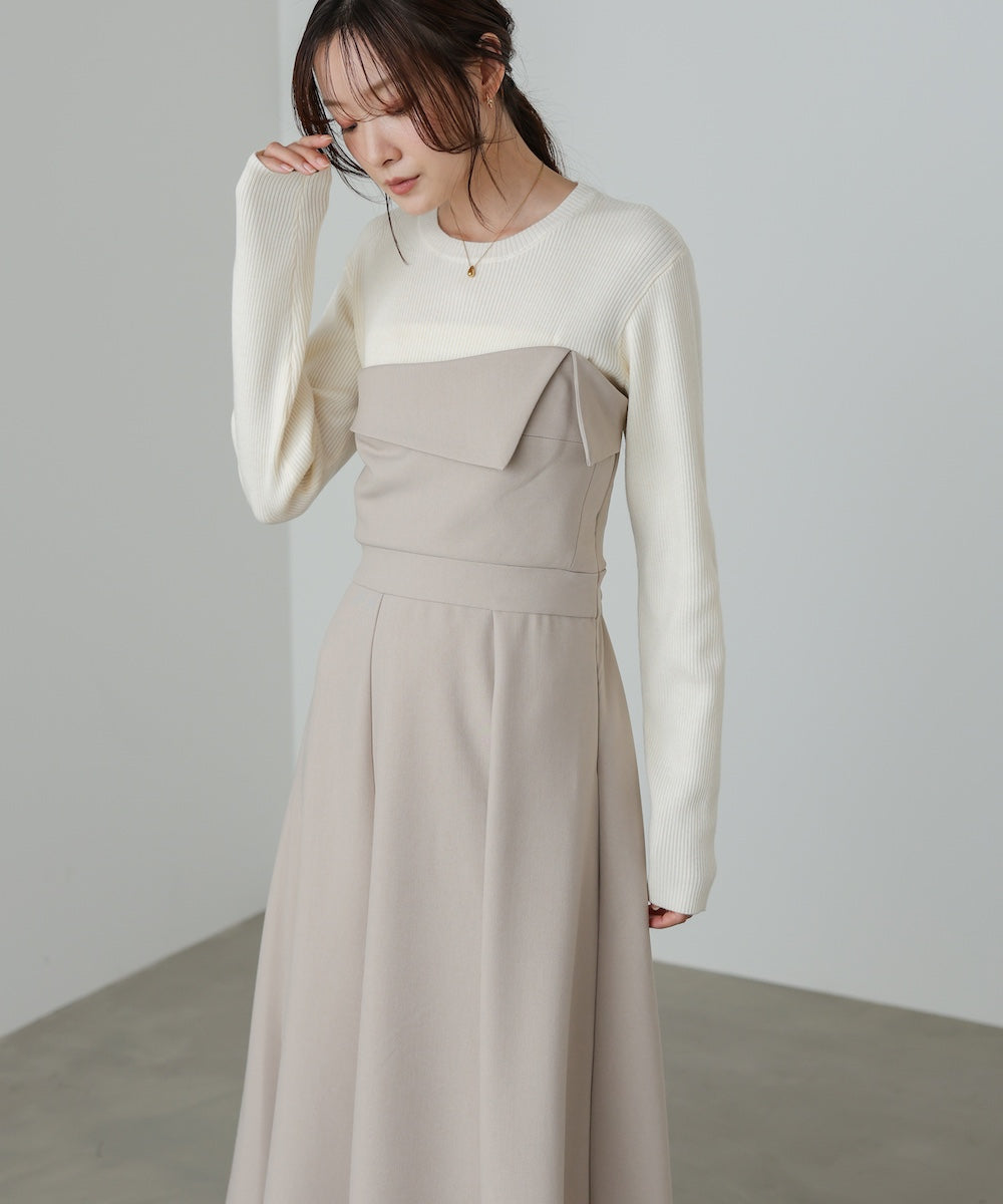 【選べるネック】レイヤード風ドッキングニットワンピ