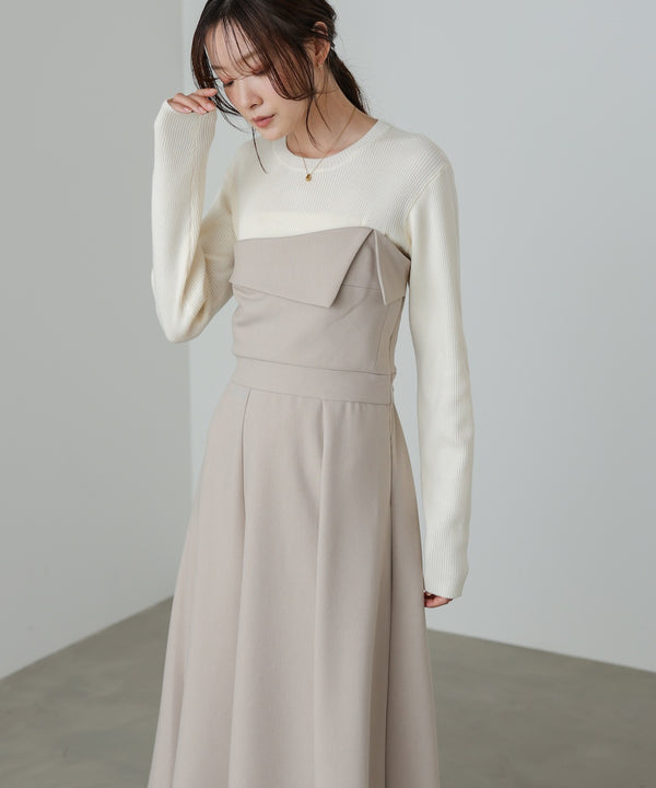【選べるネック】レイヤード風ドッキングニットワンピ