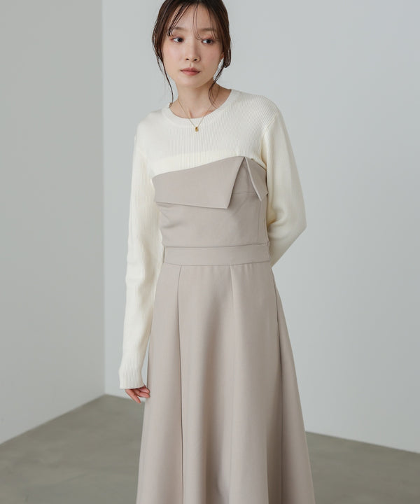 【選べるネック】レイヤード風ドッキングニットワンピ