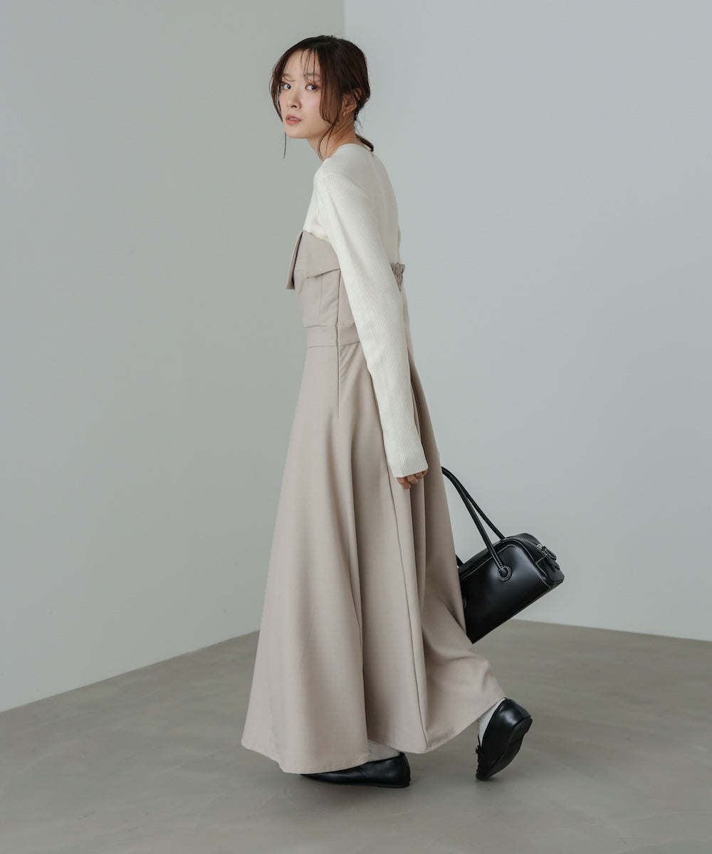 【選べるネック】レイヤード風ドッキングニットワンピ