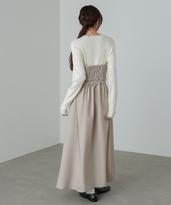 【選べるネック】レイヤード風ドッキングニットワンピ