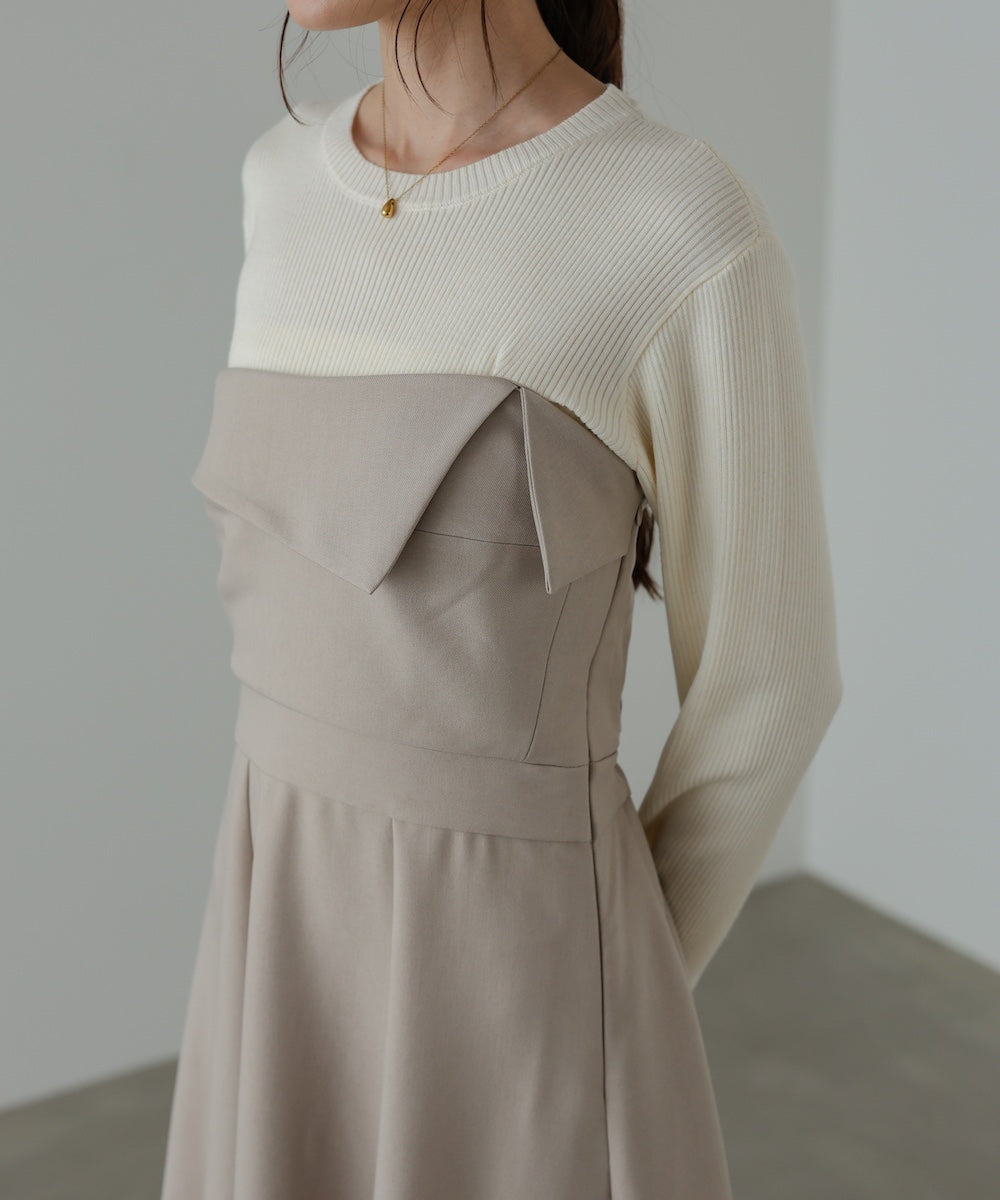 【選べるネック】レイヤード風ドッキングニットワンピ