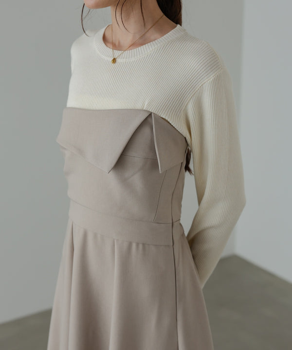【選べるネック】レイヤード風ドッキングニットワンピ