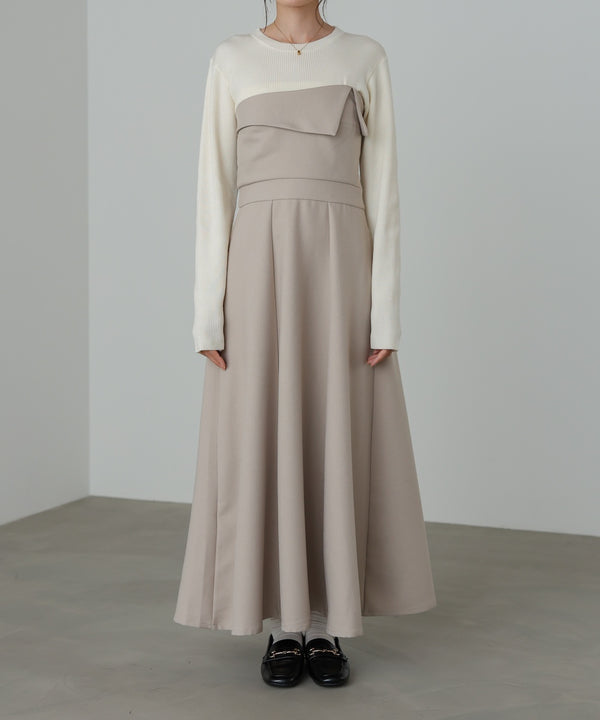 【選べるネック】レイヤード風ドッキングニットワンピ