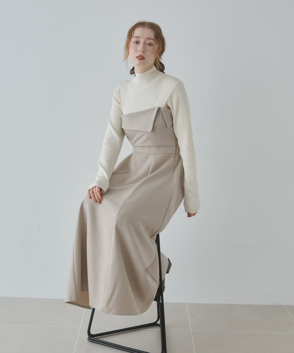 【選べるネック】レイヤード風ドッキングニットワンピ