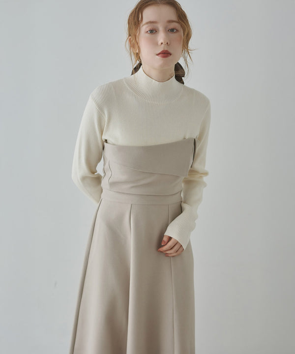 【選べるネック】レイヤード風ドッキングニットワンピ