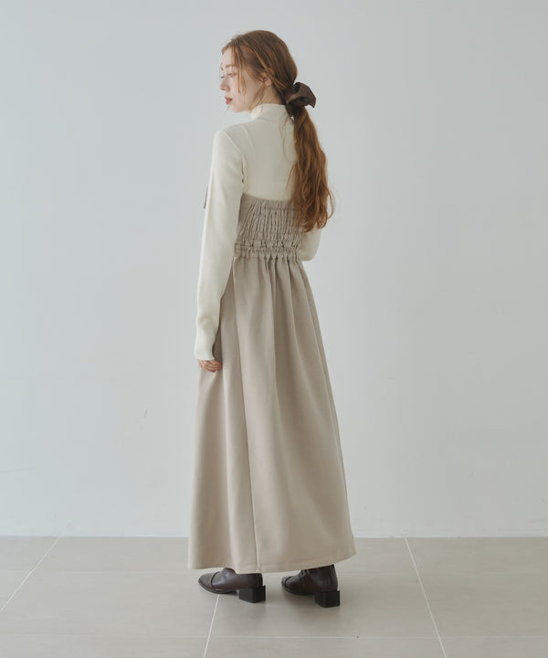 【選べるネック】レイヤード風ドッキングニットワンピ