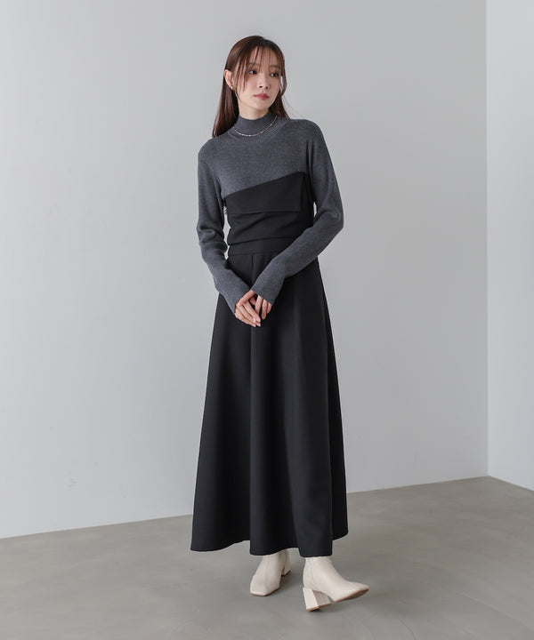 【選べるネック】レイヤード風ドッキングニットワンピ