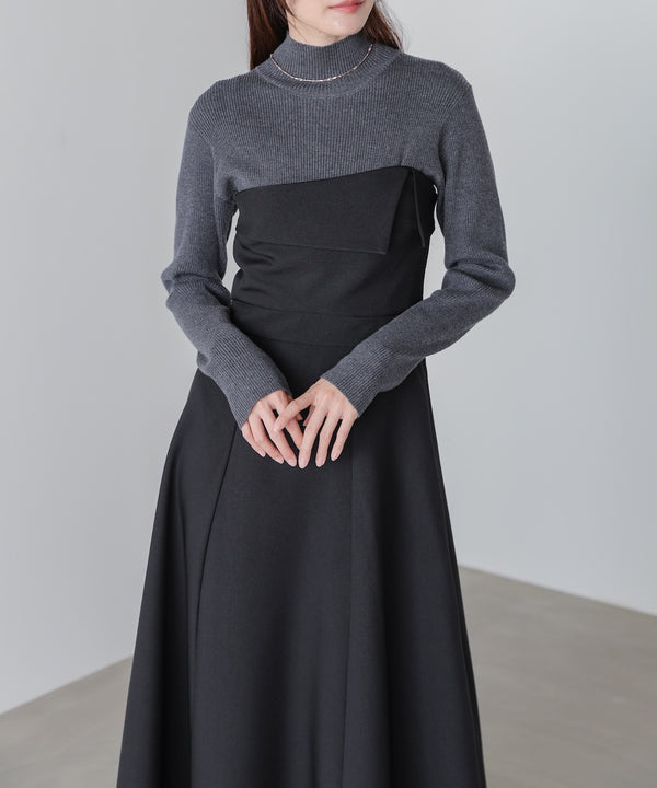 【選べるネック】レイヤード風ドッキングニットワンピ