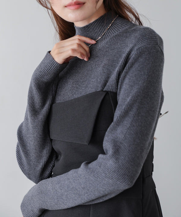 【選べるネック】レイヤード風ドッキングニットワンピ