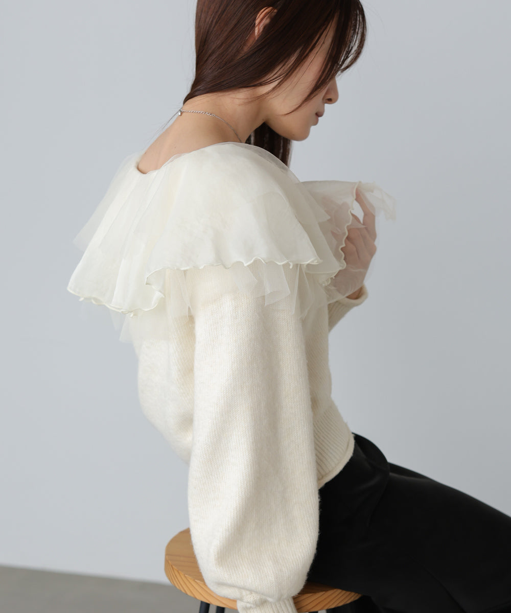 チュールラッフルカラーニットトップス