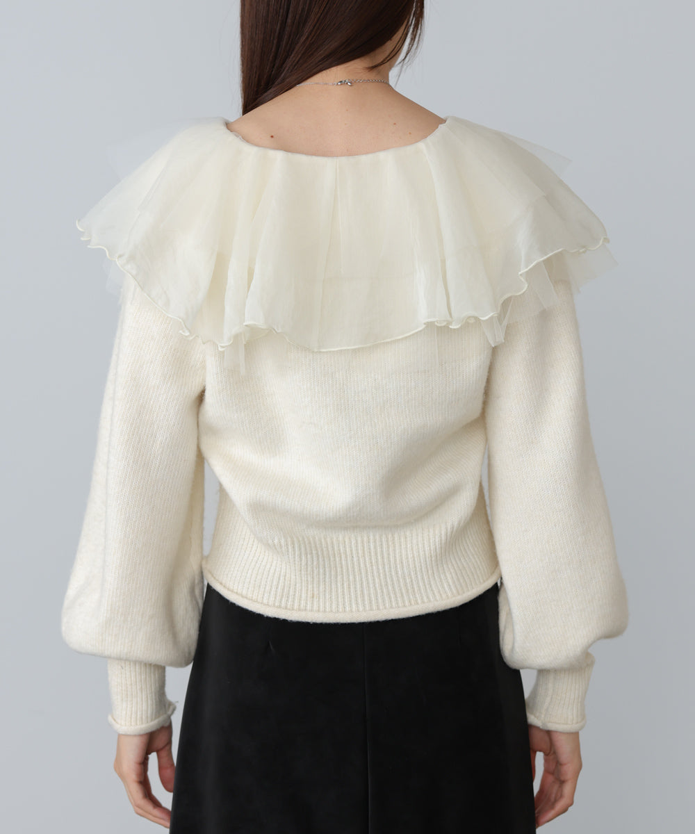 チュールラッフルカラーニットトップス