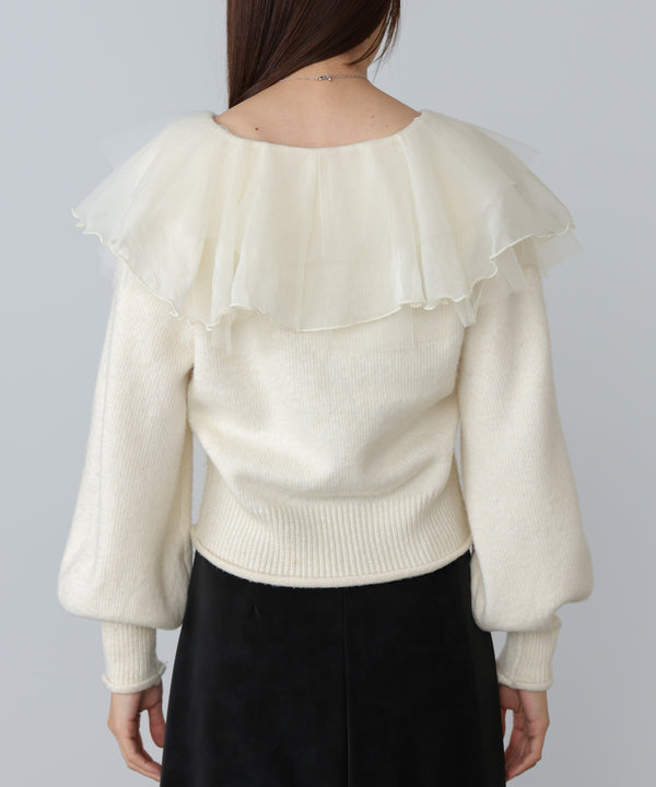 チュールラッフルカラーニットトップス