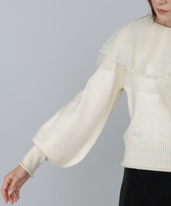 チュールラッフルカラーニットトップス