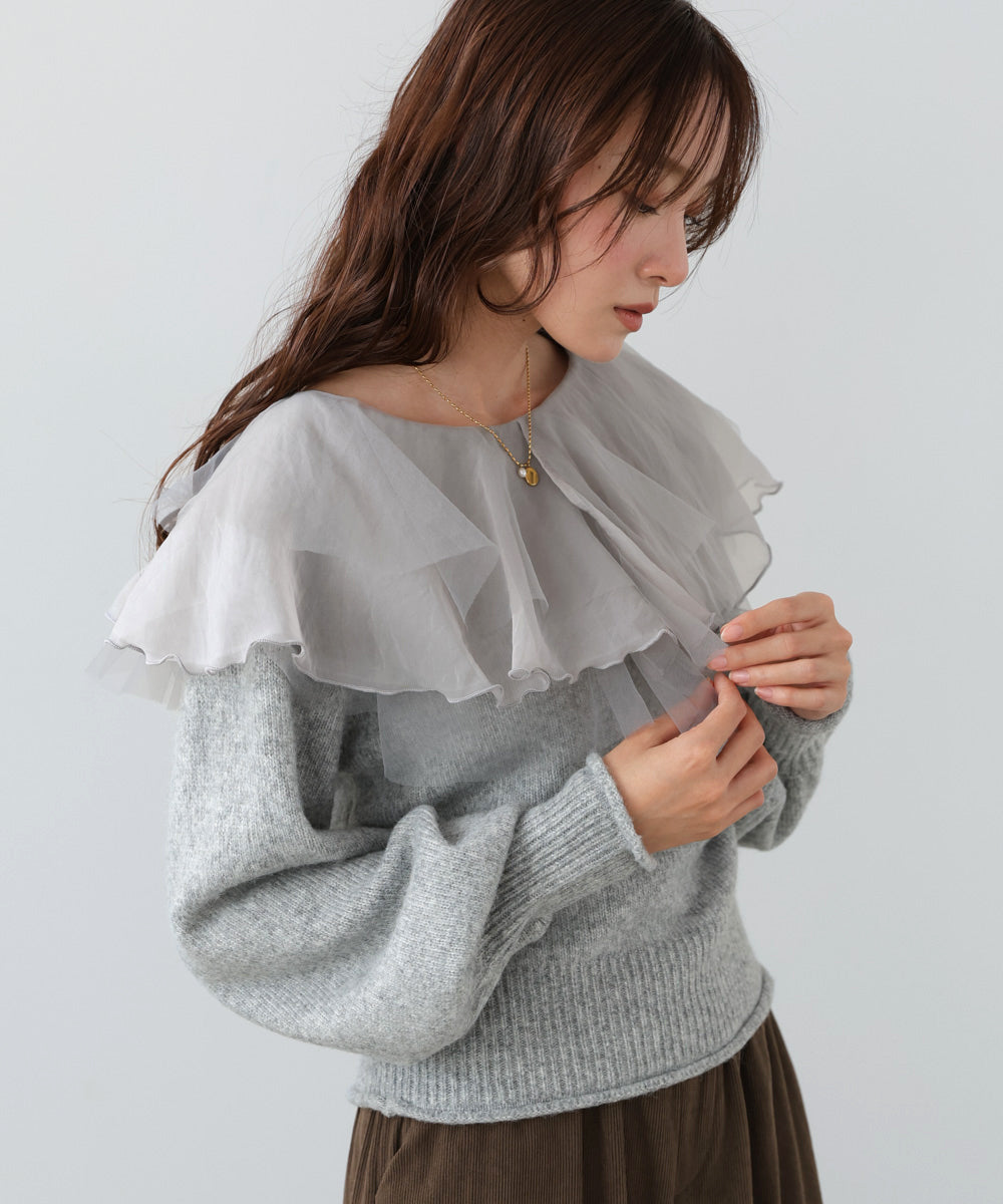 チュールラッフルカラーニットトップス