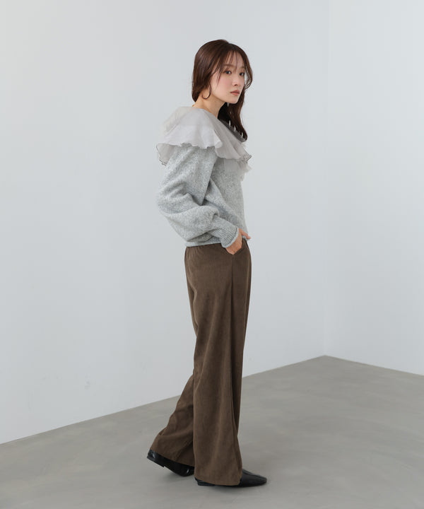 チュールラッフルカラーニットトップス