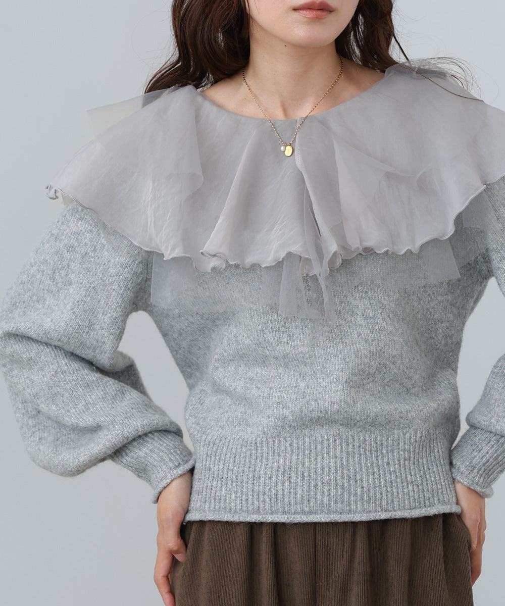 チュールラッフルカラーニットトップス