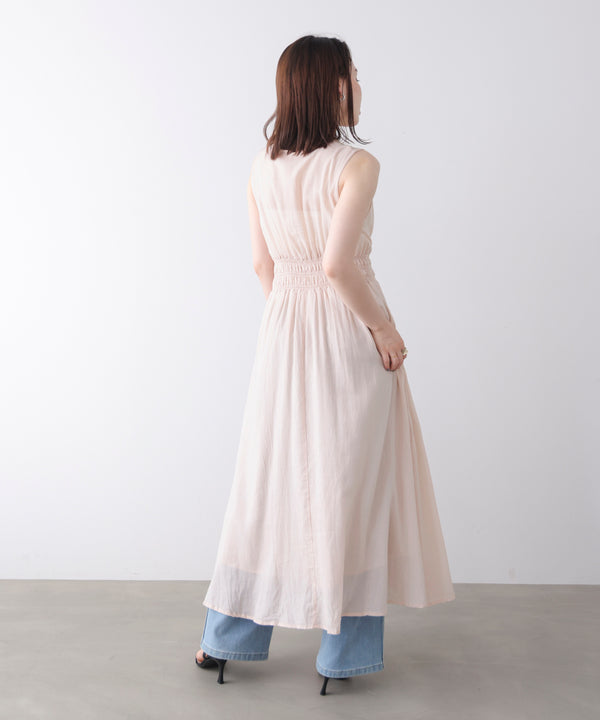 スカラップ刺繍ウエストギャザーワンピース