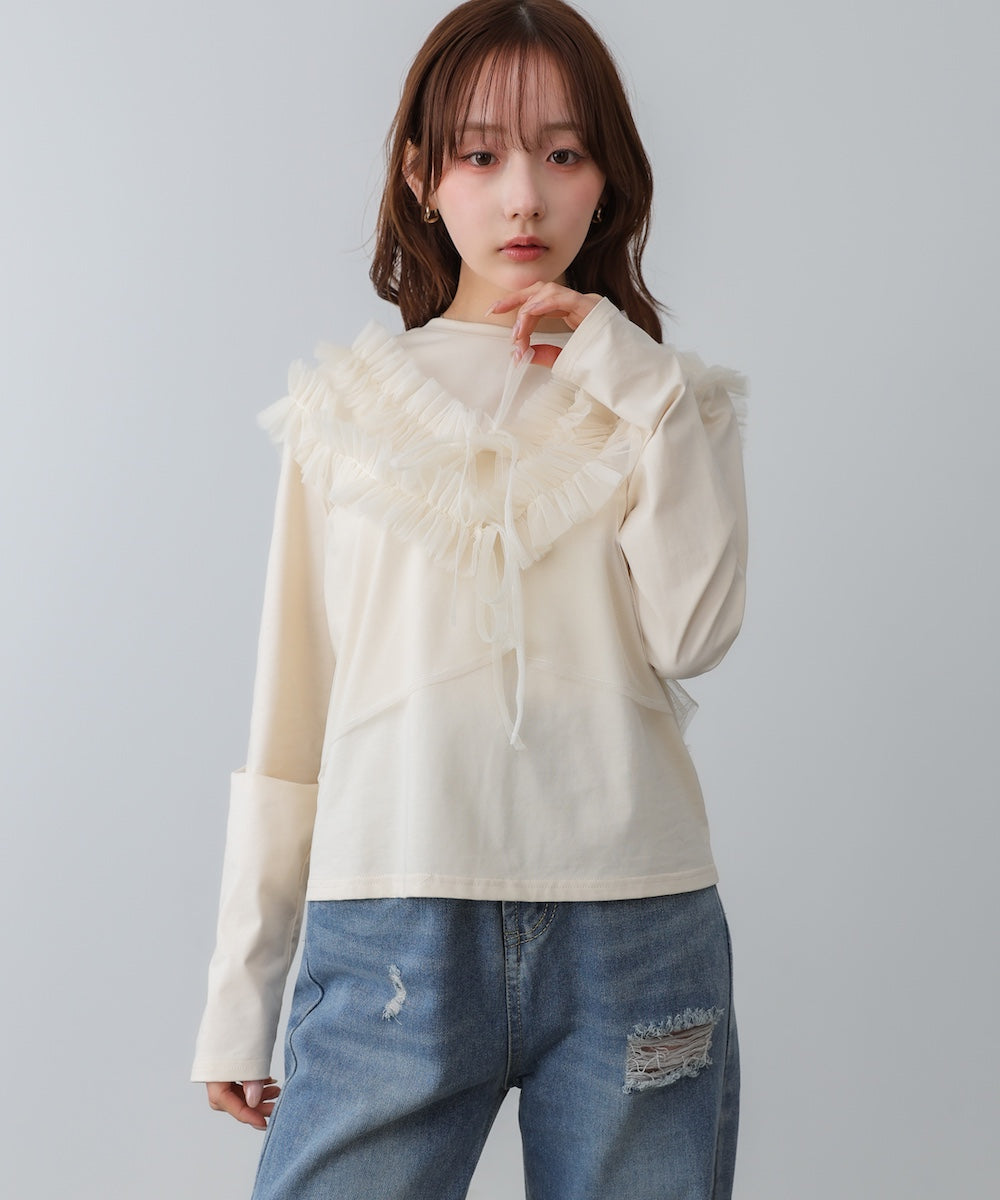 前後2WAYフリルチュールベスト＋ベーシックカットソー