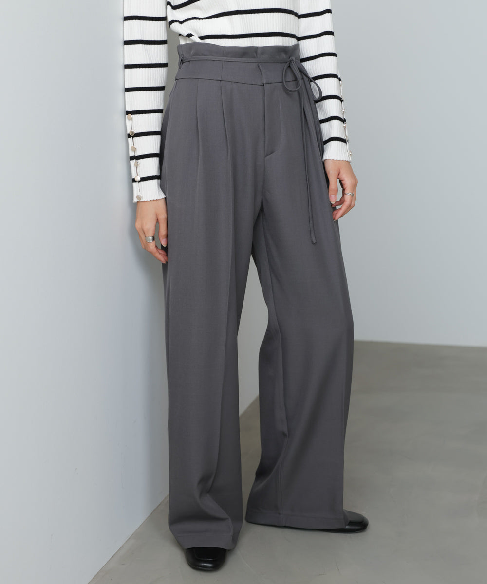ハイウエストリボン付きストレートパンツ