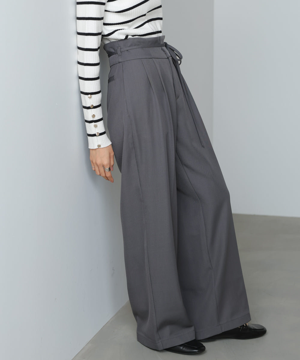 ハイウエストリボン付きストレートパンツ