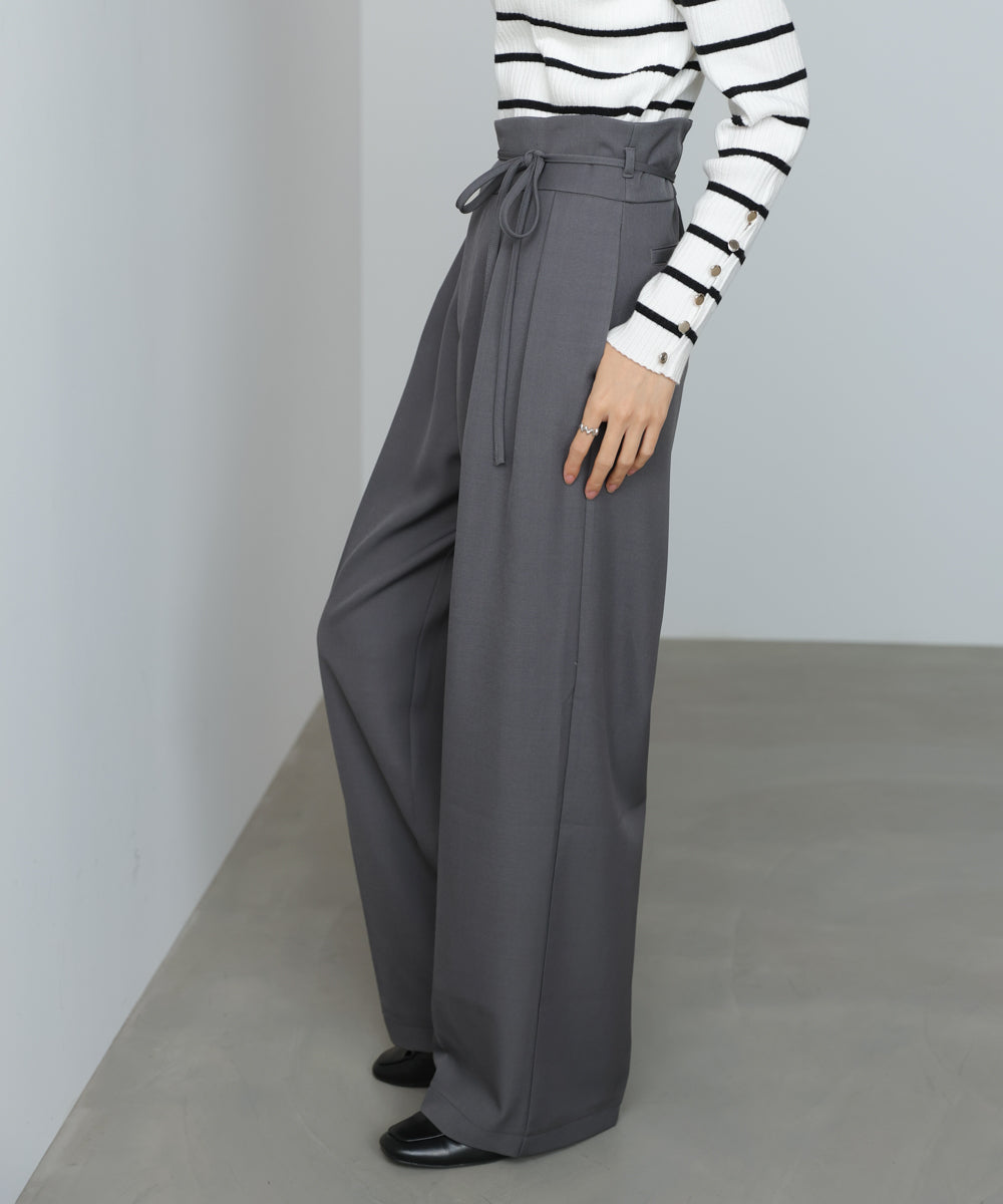 ハイウエストリボン付きストレートパンツ