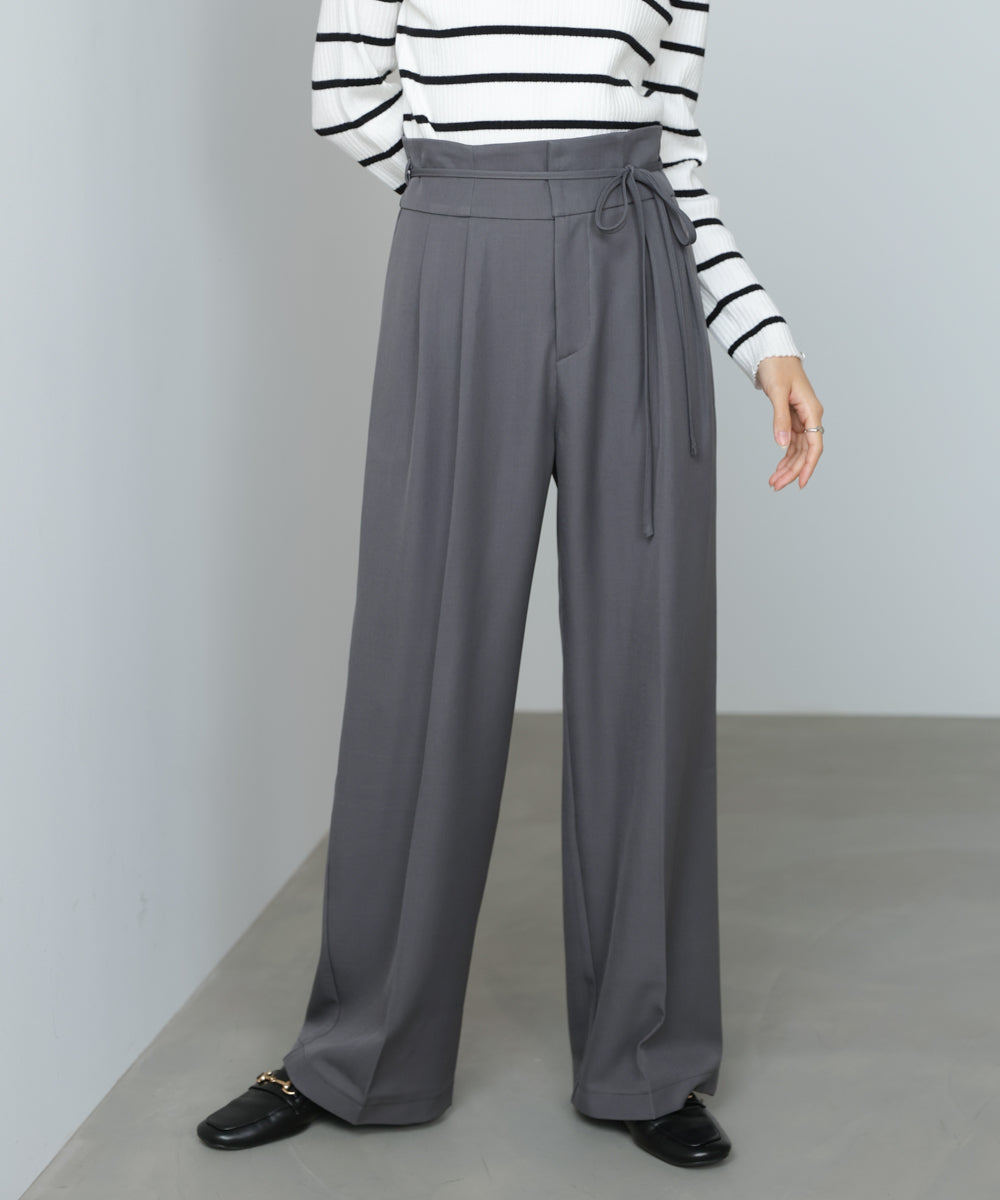 ハイウエストリボン付きストレートパンツ