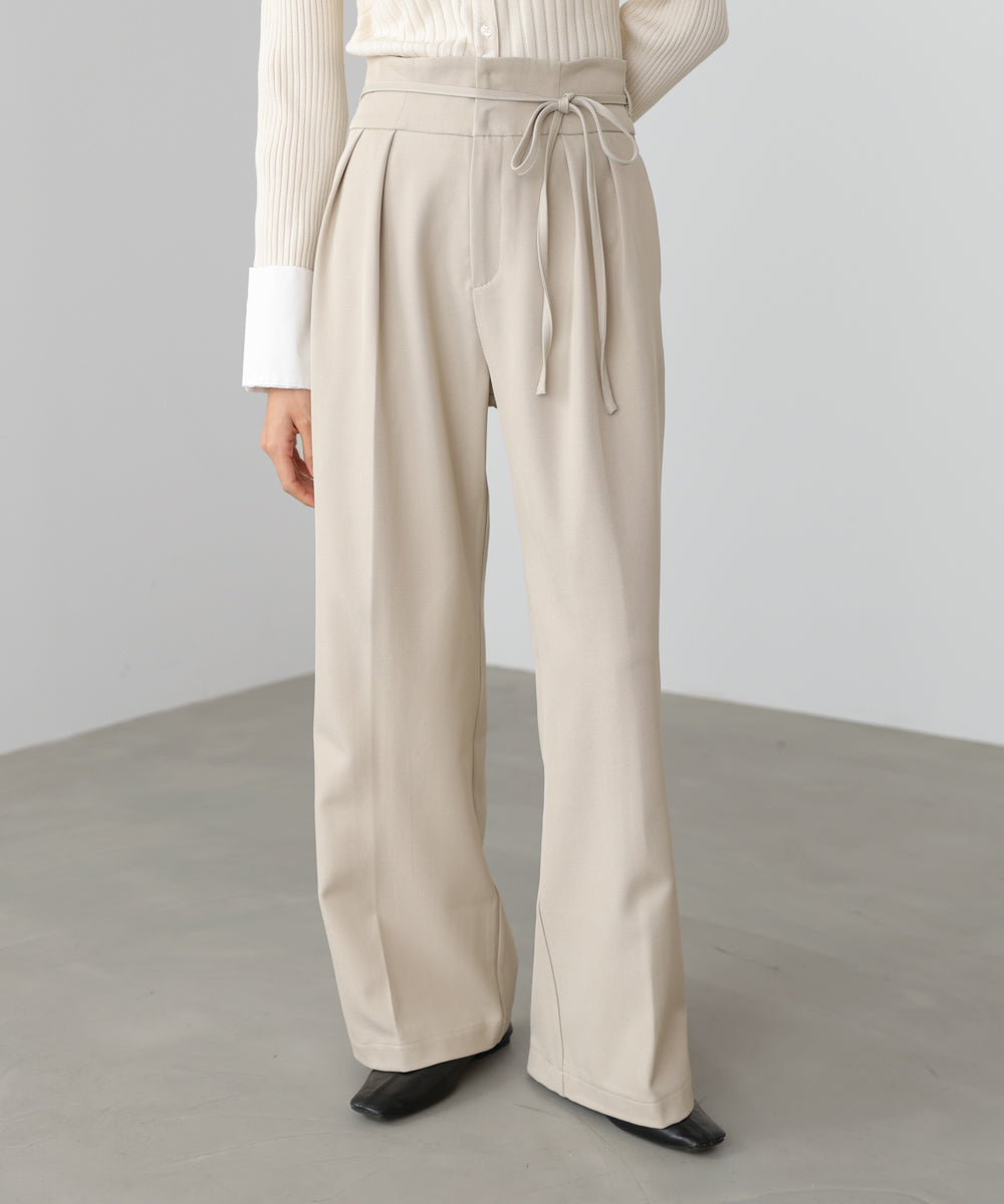 ハイウエストリボン付きストレートパンツ
