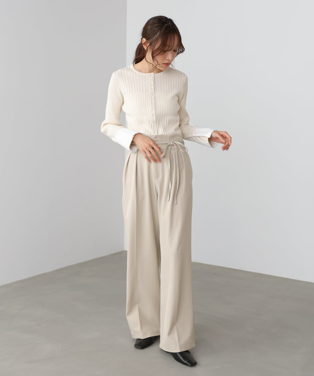 ハイウエストリボン付きストレートパンツ