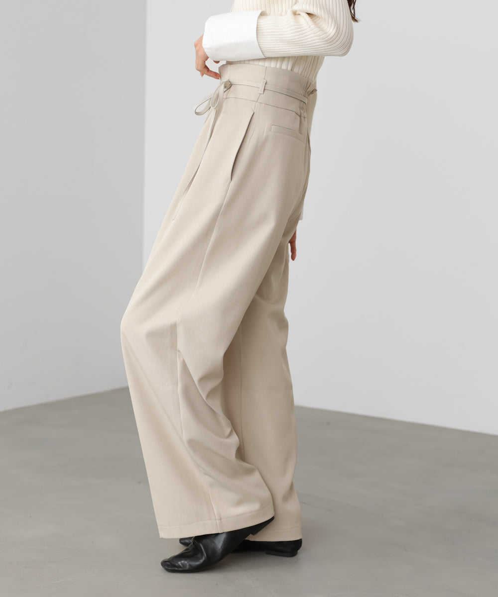 ハイウエストリボン付きストレートパンツ