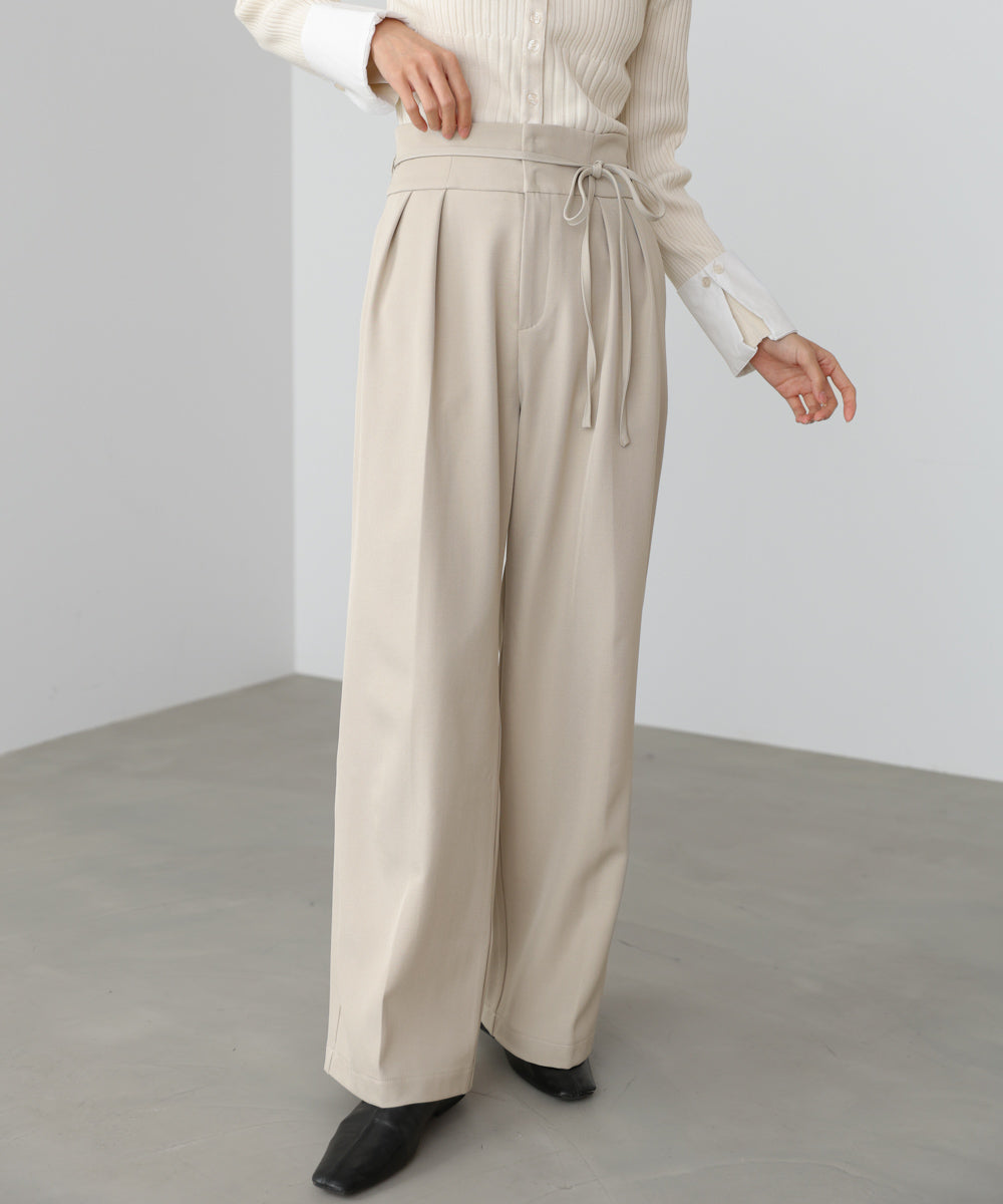 ハイウエストリボン付きストレートパンツ