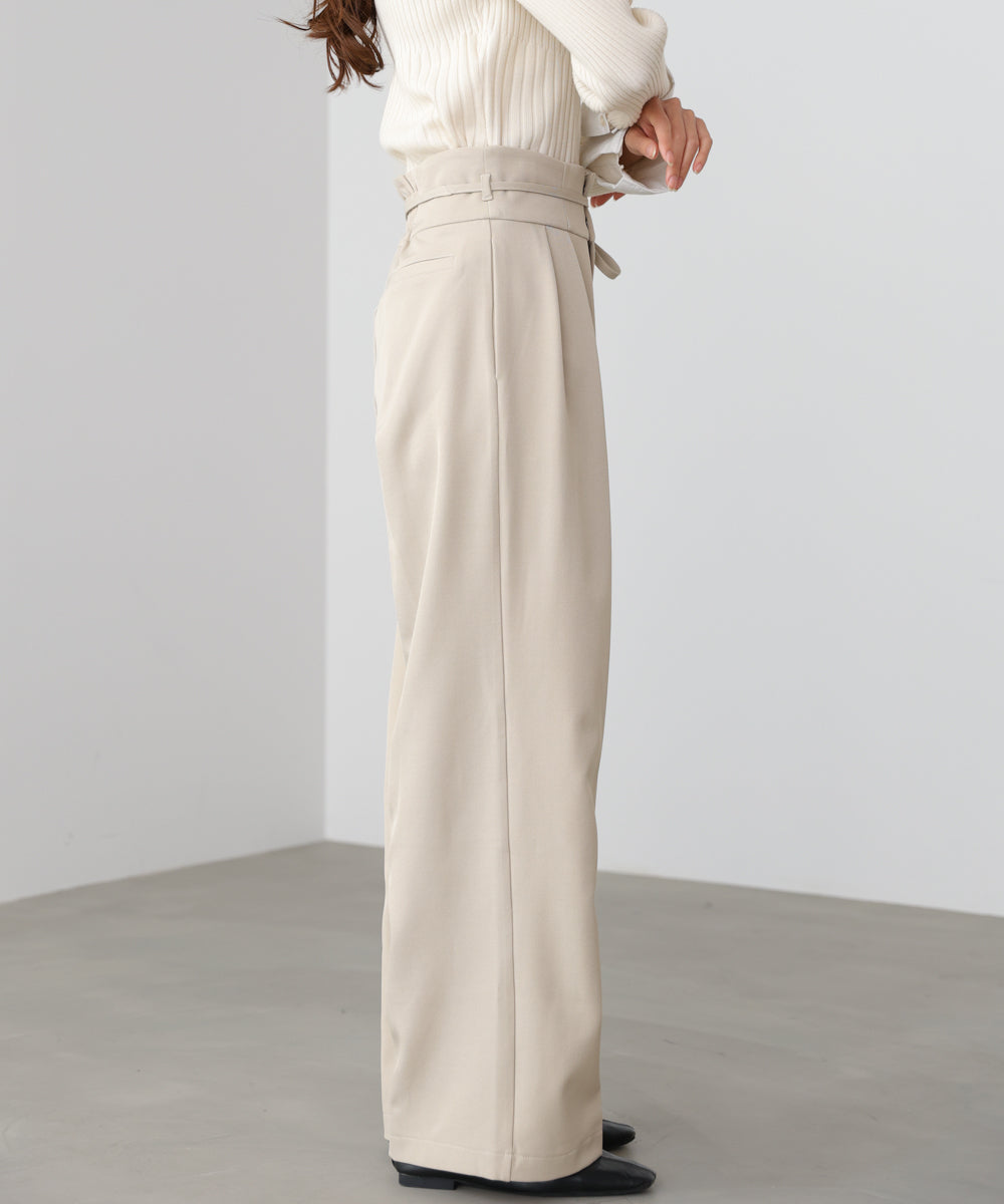 ハイウエストリボン付きストレートパンツ