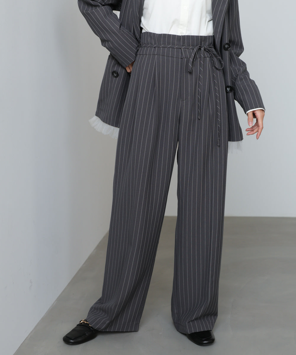 ハイウエストリボン付きストレートパンツ