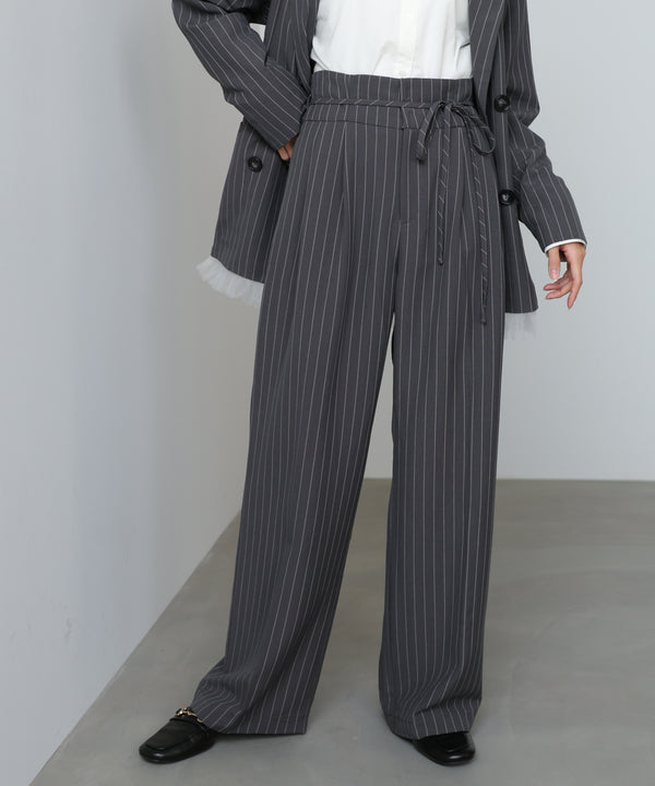 ハイウエストリボン付きストレートパンツ