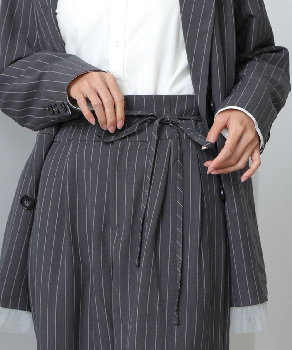 ハイウエストリボン付きストレートパンツ