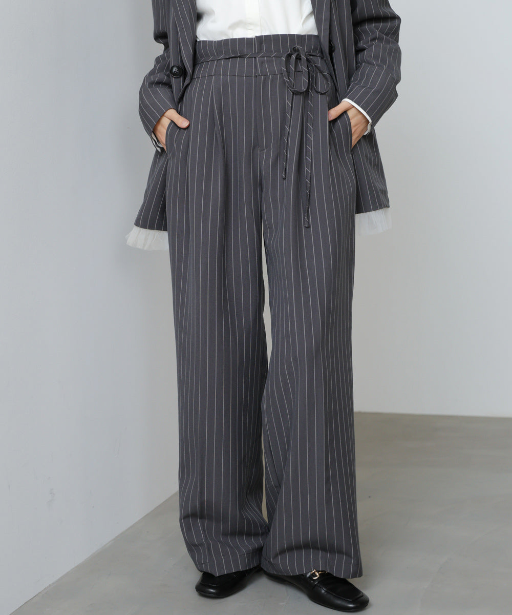 ハイウエストリボン付きストレートパンツ