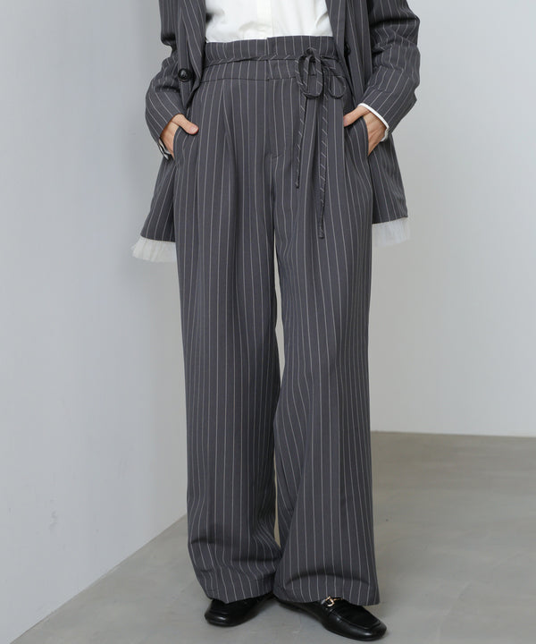 ハイウエストリボン付きストレートパンツ