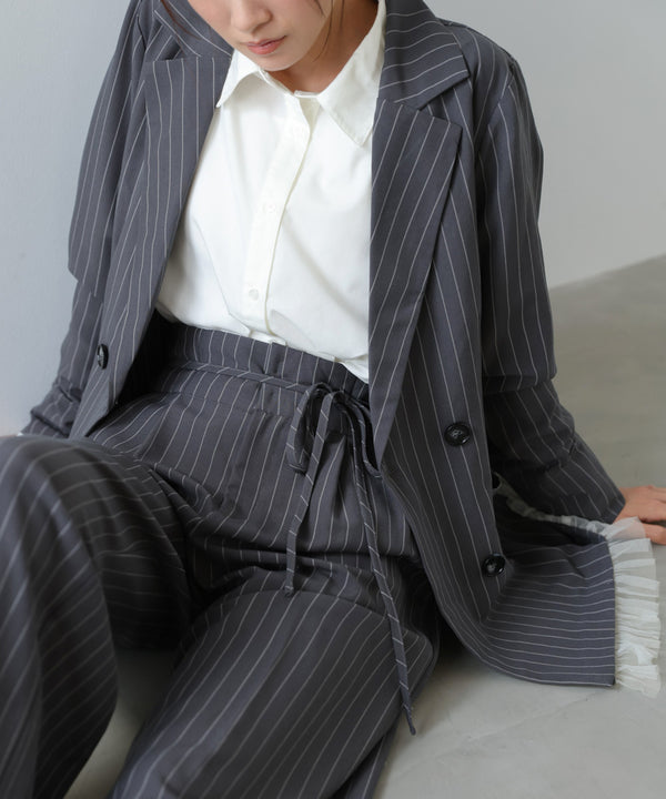 ハイウエストリボン付きストレートパンツ