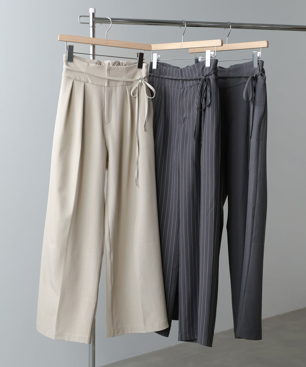 ハイウエストリボン付きストレートパンツ