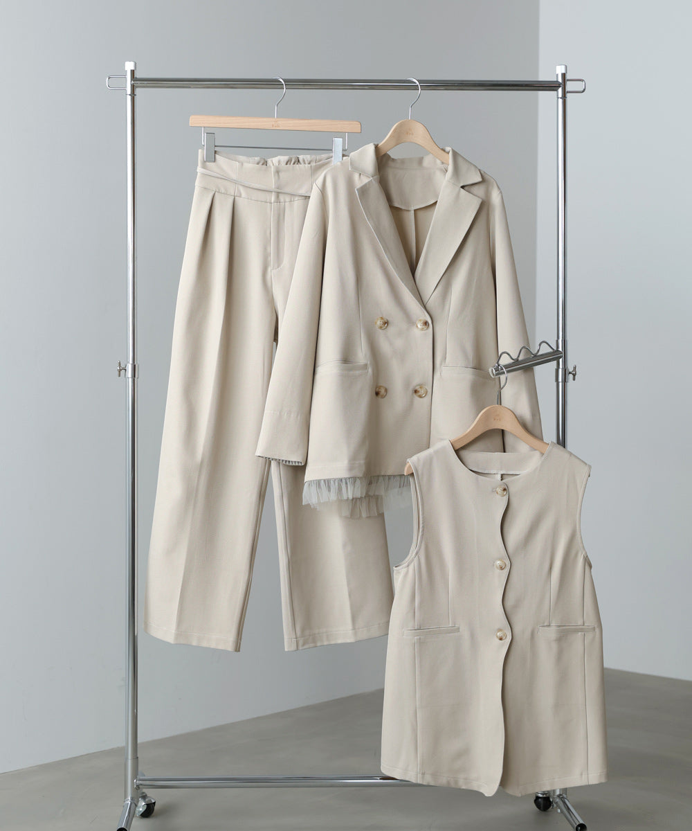 ハイウエストリボン付きストレートパンツ