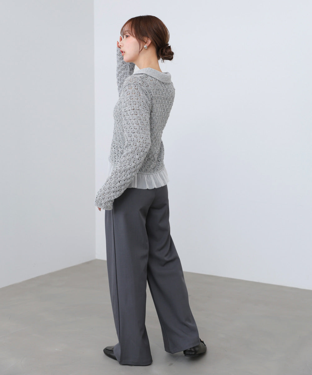 透かし編み裾チュールカーディガン