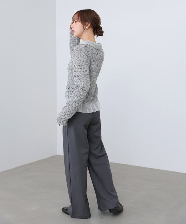 透かし編み裾チュールカーディガン