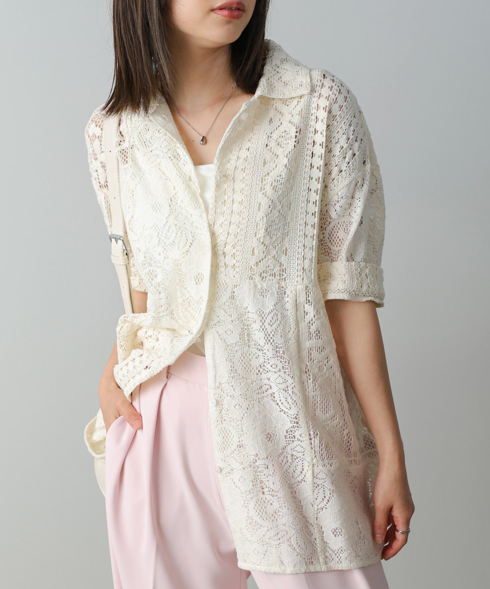 パッチワークレースシャツ