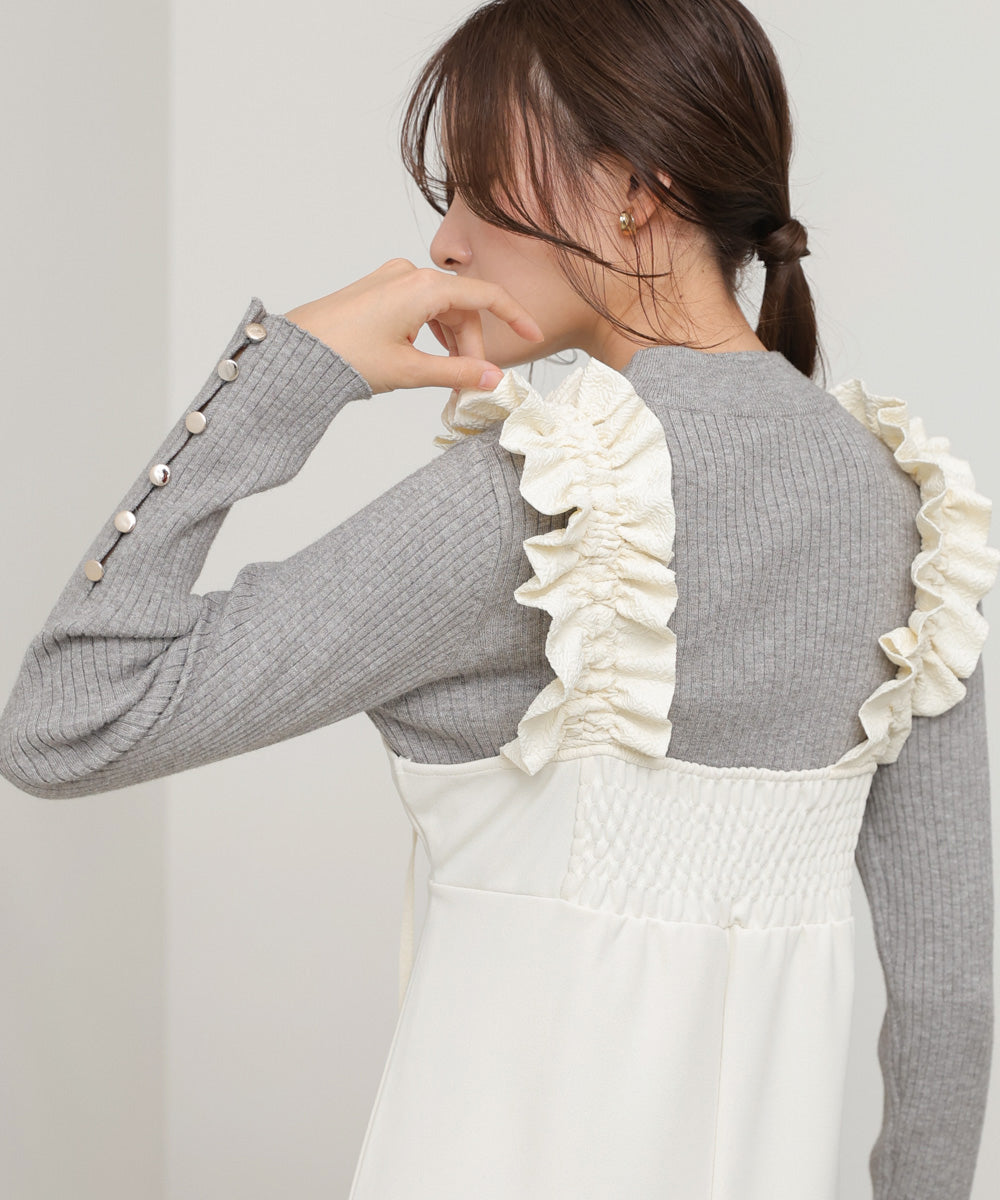 イージージョーゼットショルダーギャザーワンピース