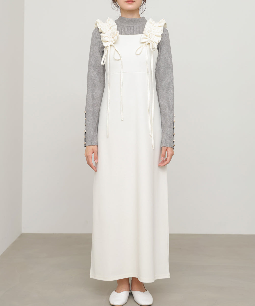 イージージョーゼットショルダーギャザーワンピース