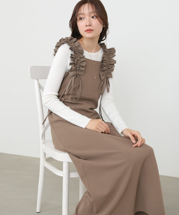 イージージョーゼットショルダーギャザーワンピース