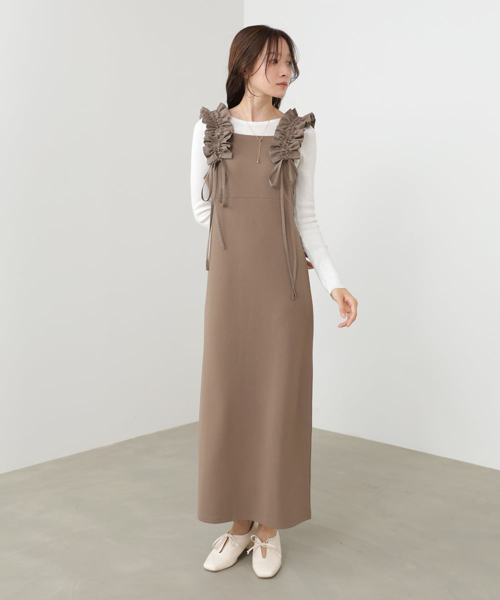 イージージョーゼットショルダーギャザーワンピース
