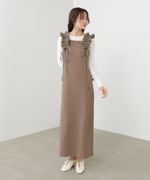 イージージョーゼットショルダーギャザーワンピース