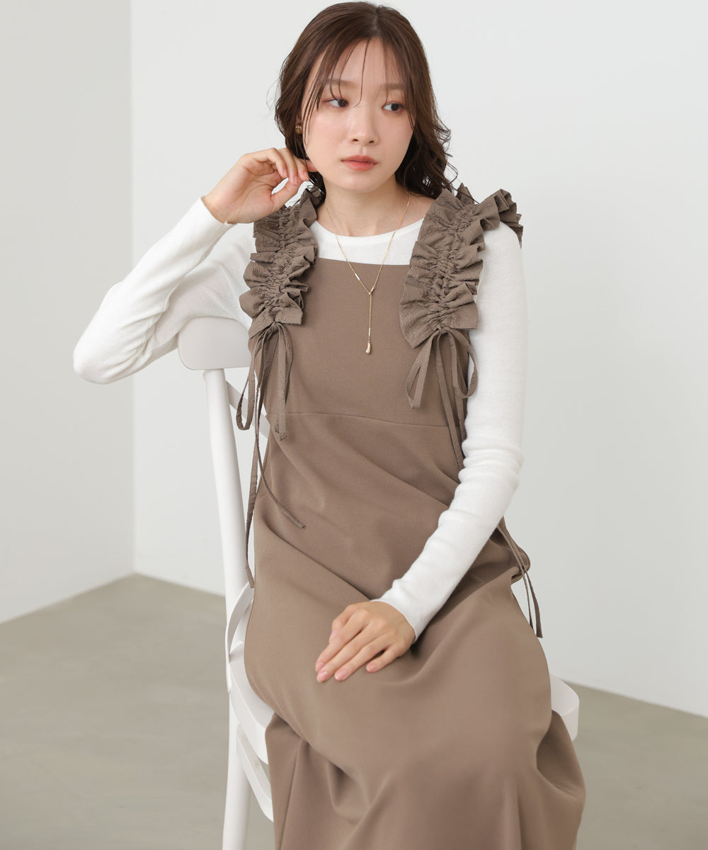 イージージョーゼットショルダーギャザーワンピース